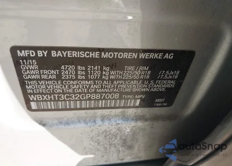 2016 BMW X1 xDrive28I из США, поврежденный, VIN WBXHT3C32GP887008